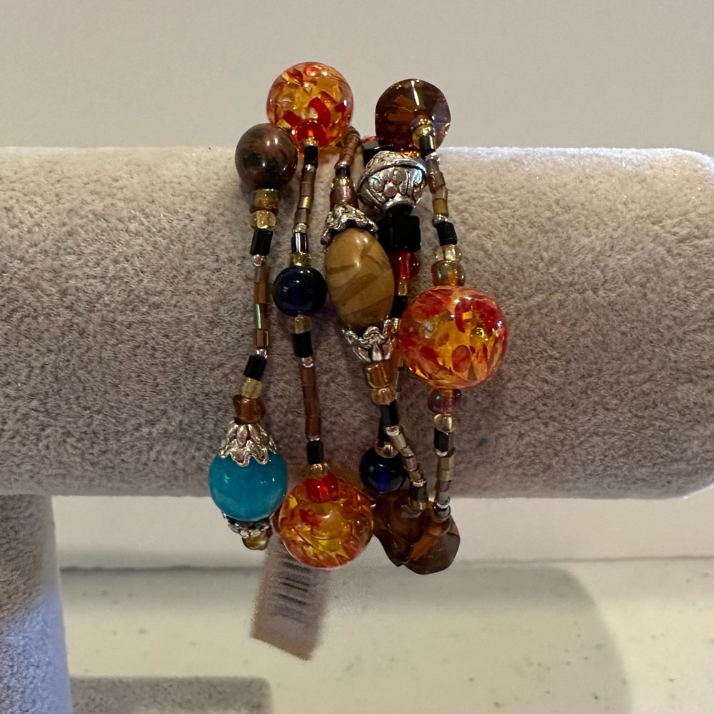 NWT Calypso Studios Bracelet Handmade art glass stretch multistrand multicolored